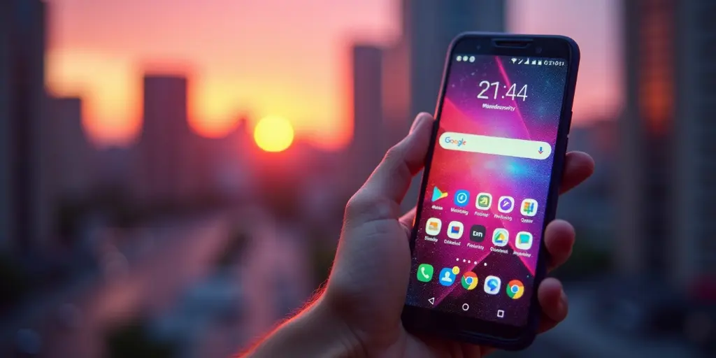 An illustration of the Android operating system, highlighting its versatility, customization, and wide global adoption